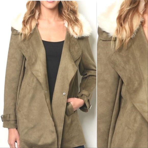 OLIVE SUEDE JACKET - Picture 2 of 3